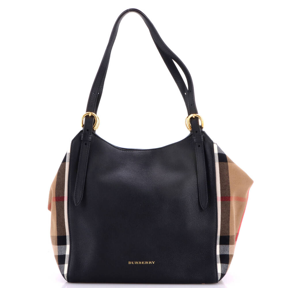 Burberry Small Canterbury Tote Leather and House Check Canvas